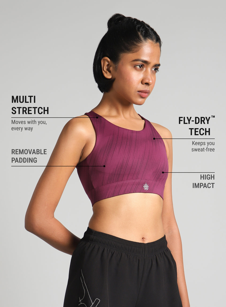 Women's Maroon Training Printed High Support Sports Bra