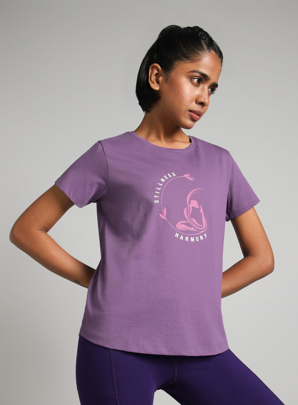 Women's Purple Flow Harmony Print Yoga T-shirt
