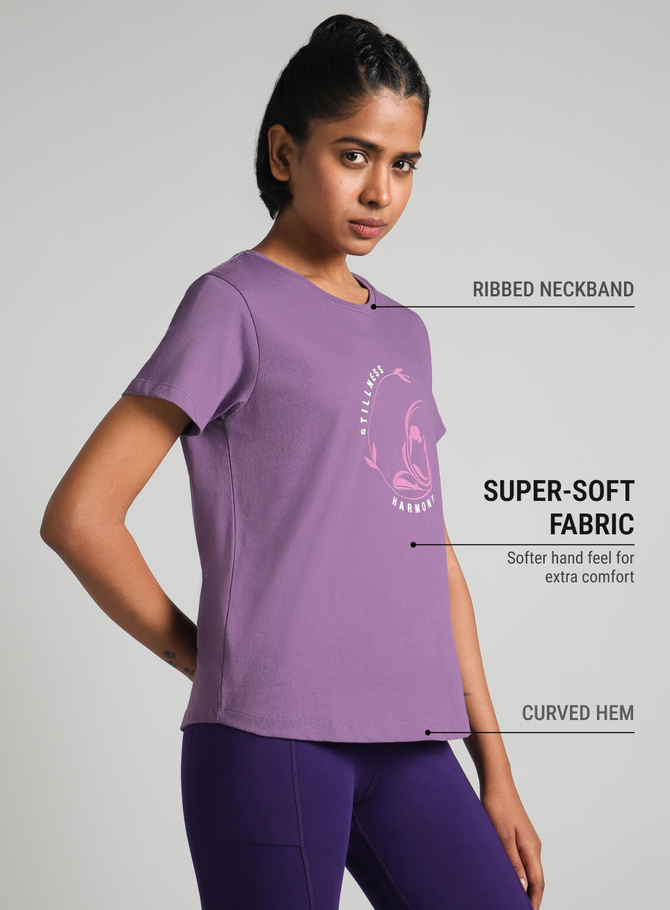 Women's Purple Flow Harmony Print Yoga T-shirt