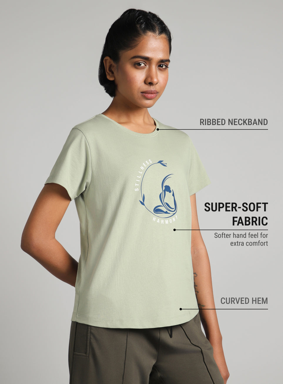 Women's Green Flow Harmony Print Yoga T-shirt