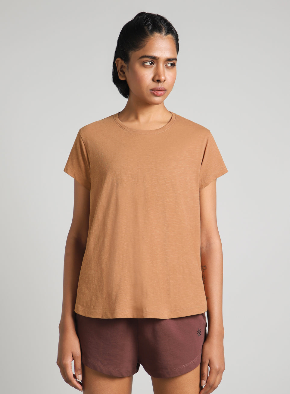 Women's Khaki Flow Form Yoga T-shirt