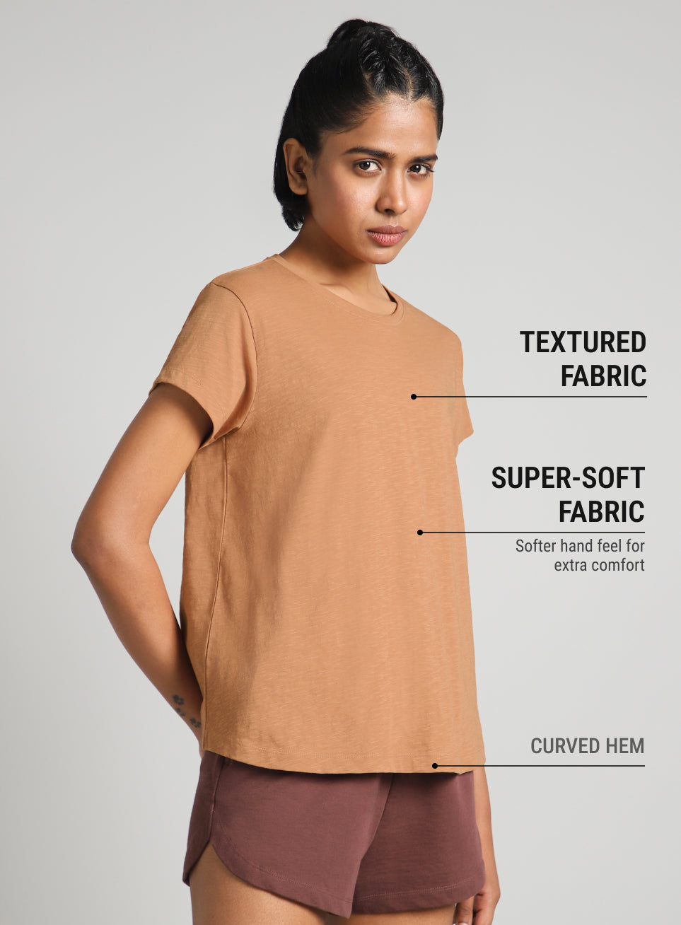 Women's Khaki Flow Form Yoga T-shirt