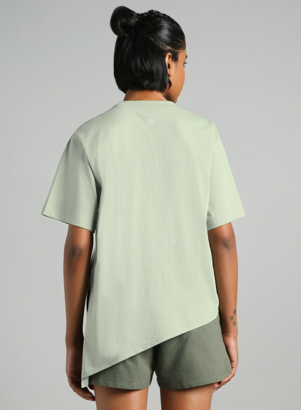 Women's Green Flow Side Tie Up Relaxed fit T-shirt