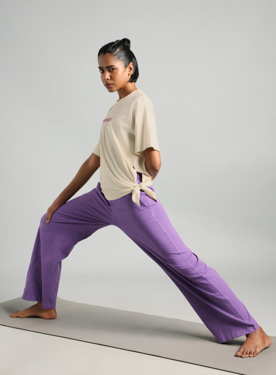 Women's Off White Flow Side Tie Up Relaxed fit T-shirt