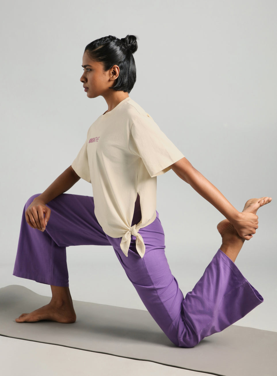 Women's Off White Flow Side Tie Up Relaxed fit T-shirt