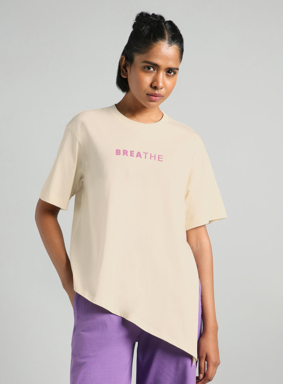 Women's Off White Flow Side Tie Up Relaxed fit T-shirt