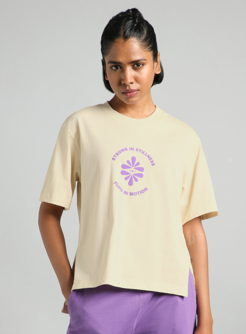 Women's Off White Flow and Flare Relaxed fit T-shirt
