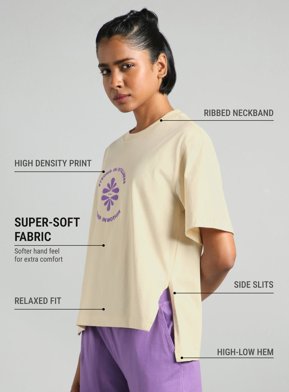 Women's Off White Flow and Flare Relaxed fit T-shirt