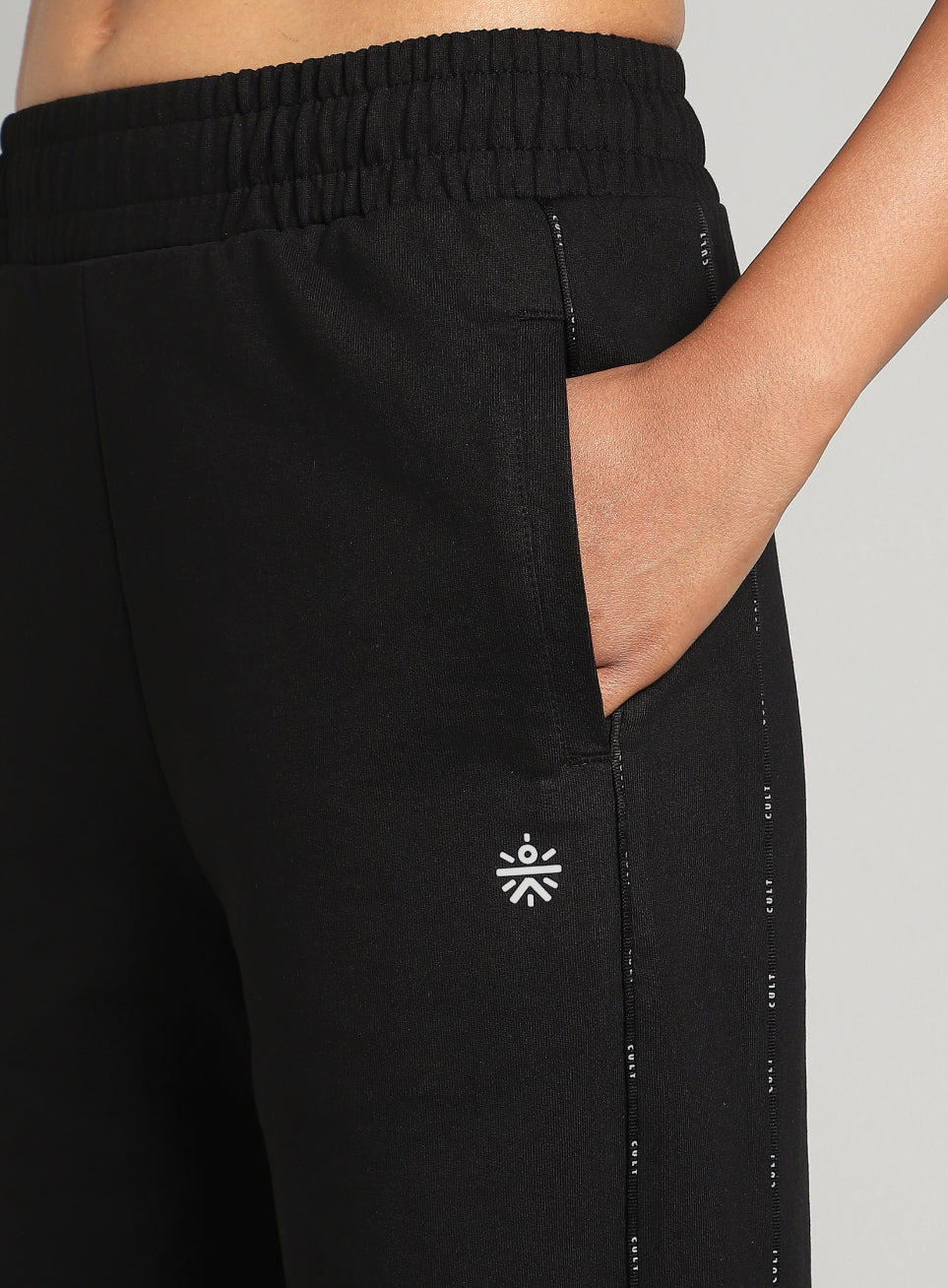 Women's Black Panelled Straight Fit Trackpants