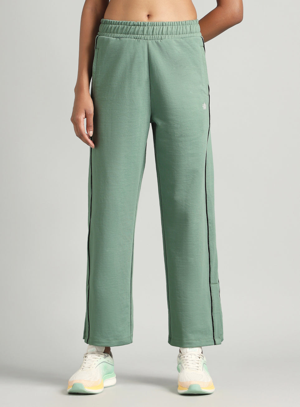 Women's Green Panelled Straight Fit Trackpants