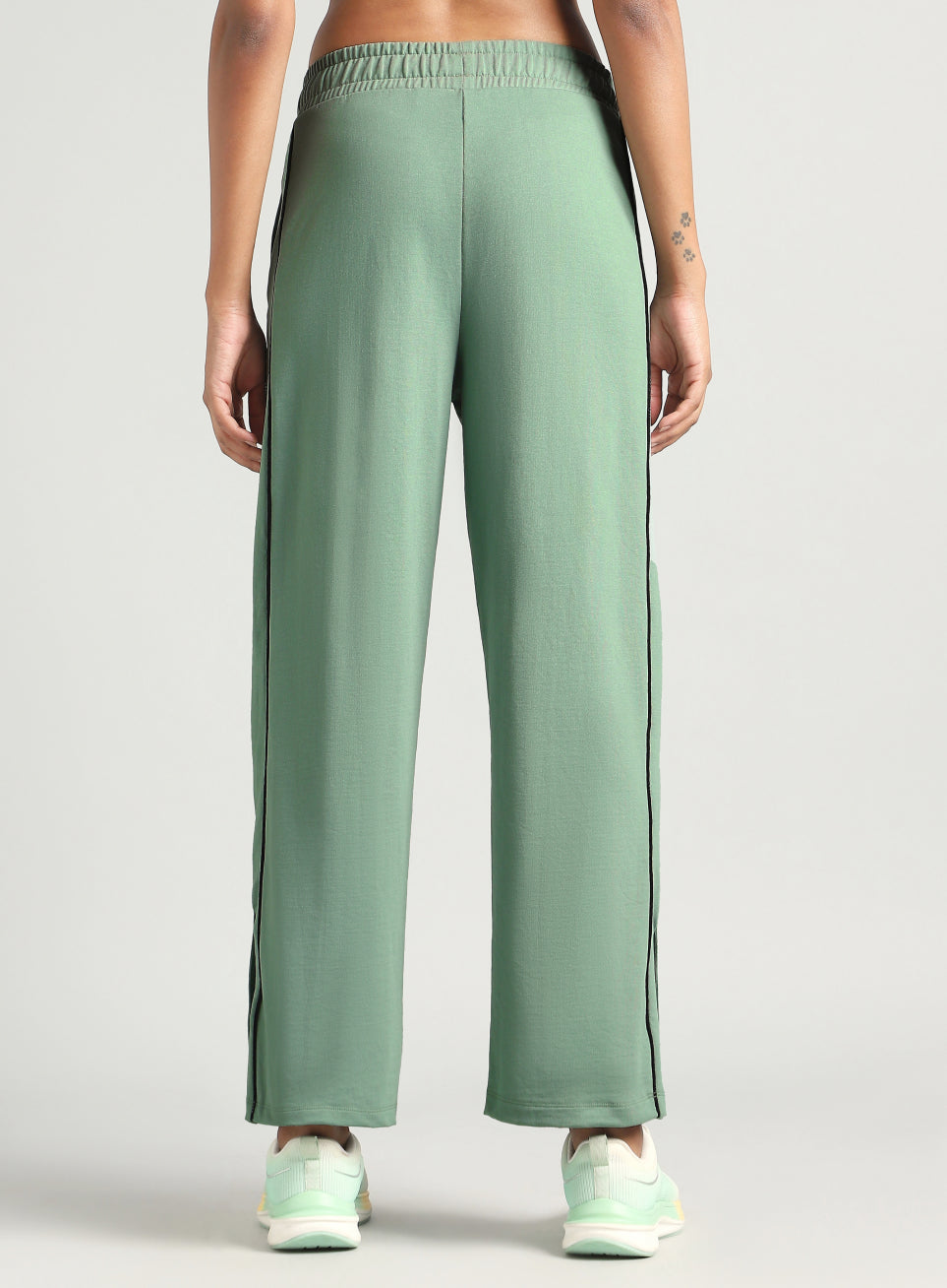 Women's Green Panelled Straight Fit Trackpants