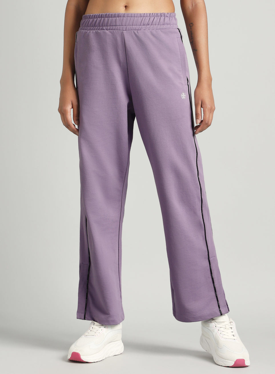 Women's Purple Panelled Straight Fit Trackpants