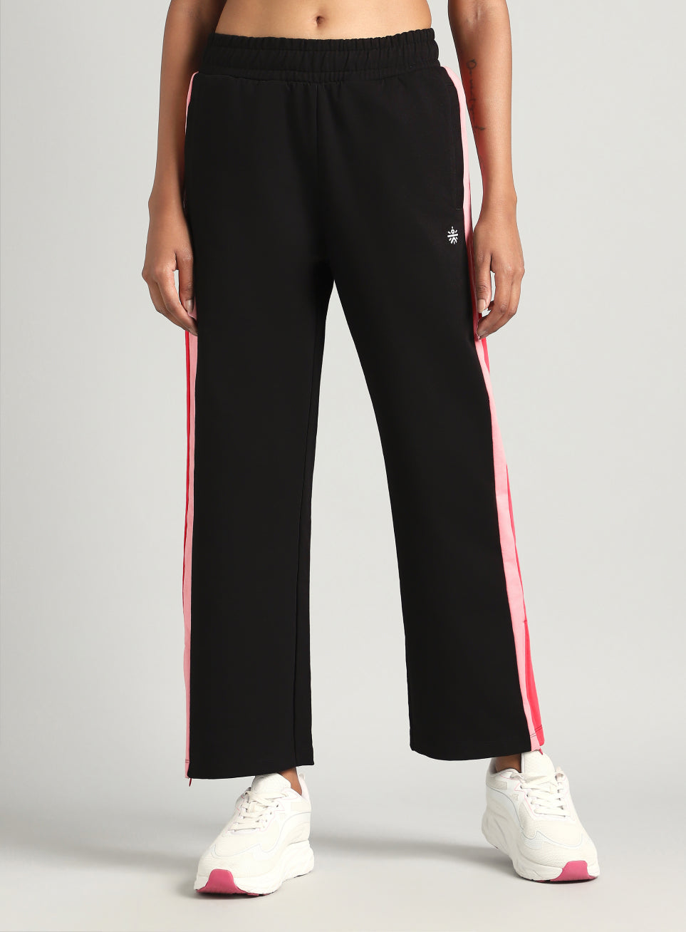 Women's Black Zip Bottom Flare Straight Fit Trackpants