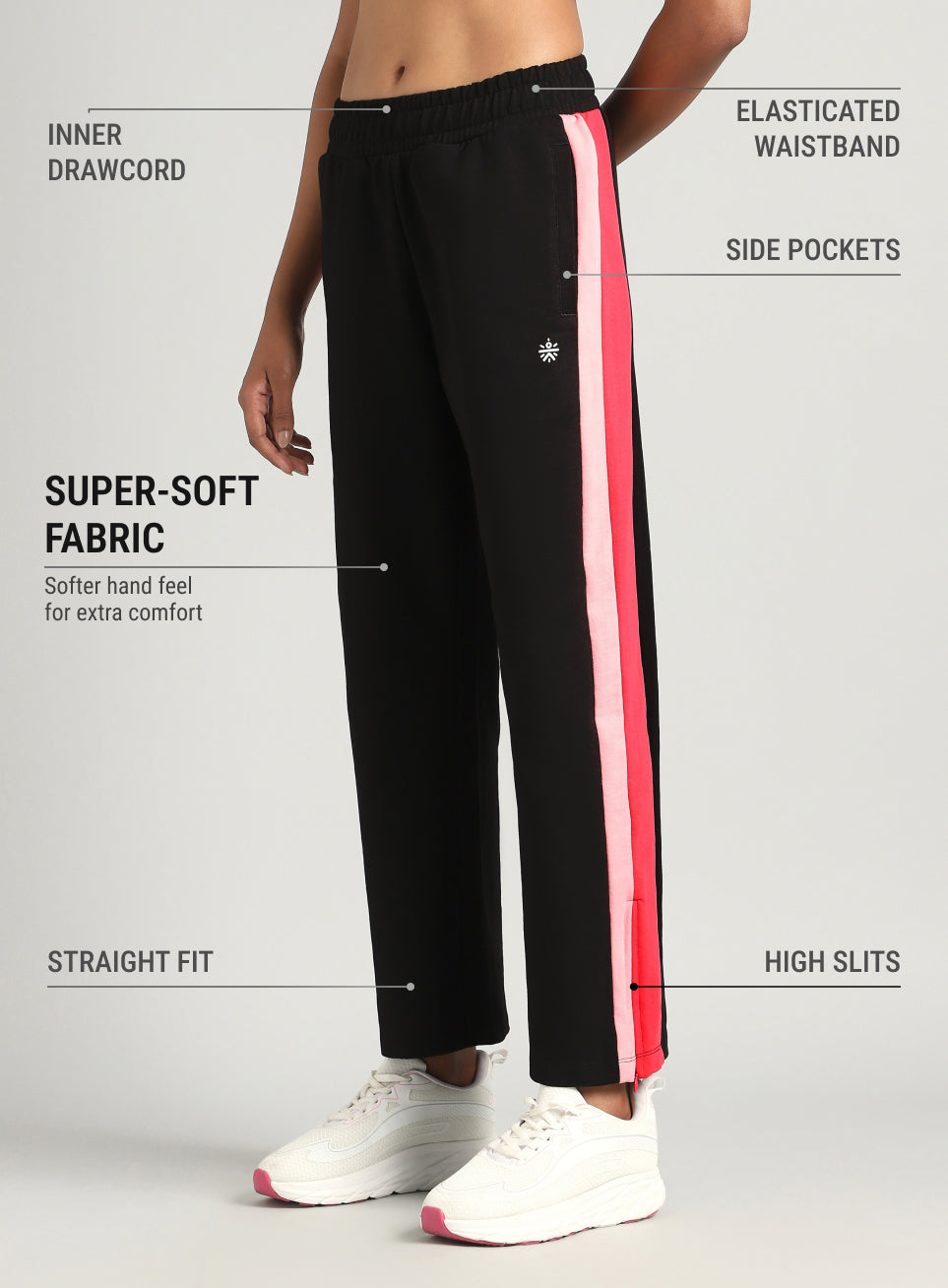 Women's Black Zip Bottom Flare Straight Fit Trackpants