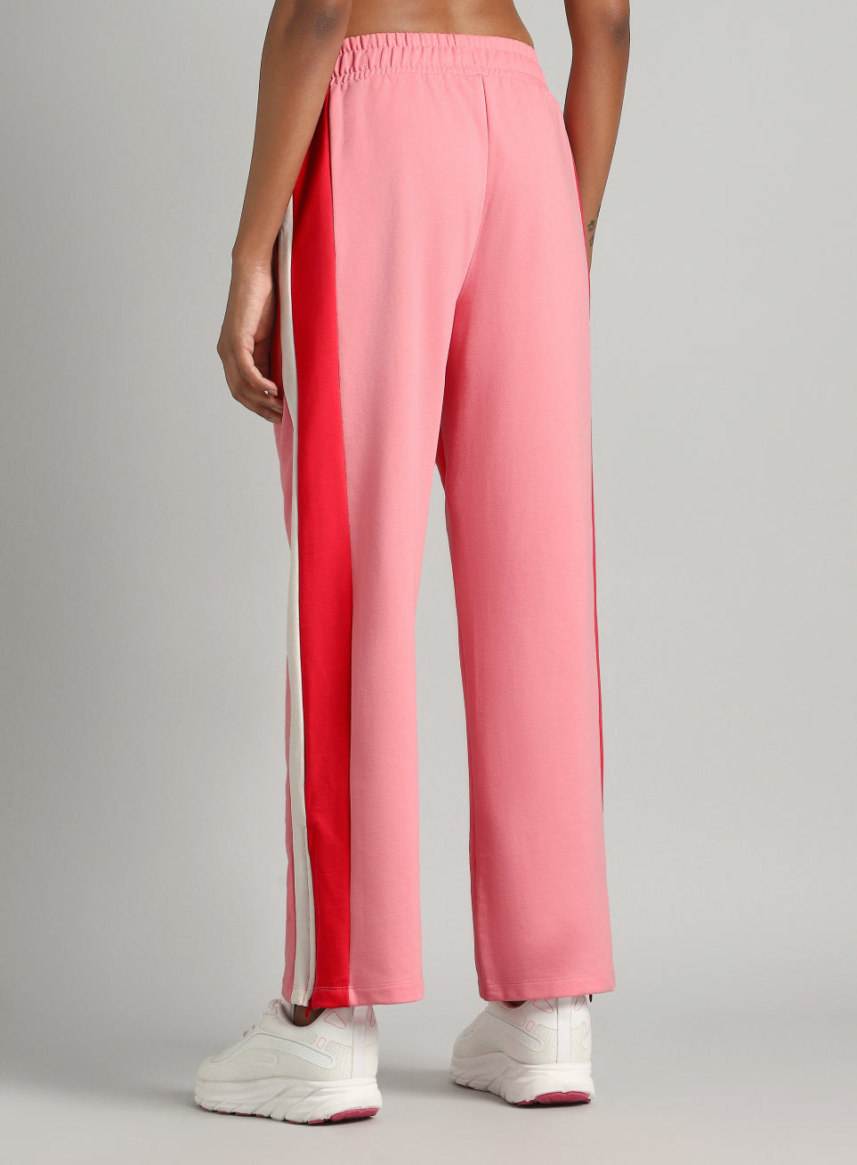 Women's Pink Zip Bottom Flare Straight Fit Trackpants