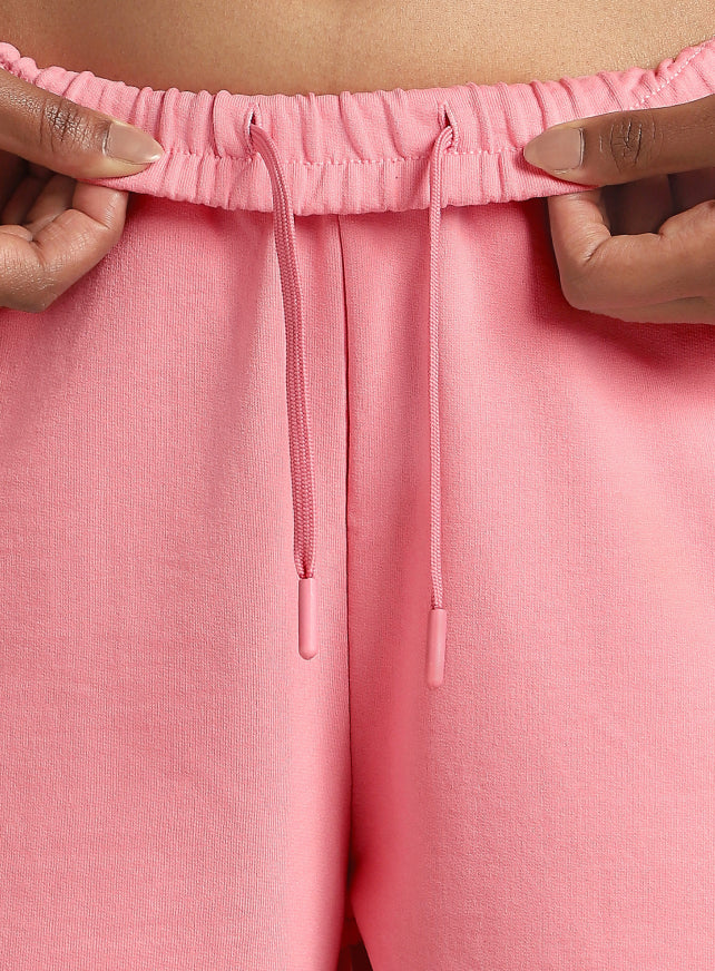 Women's Pink Zip Bottom Flare Straight Fit Trackpants