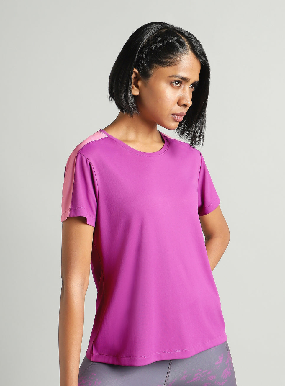 Women's Pink Shoulder Pop Active T-shirt