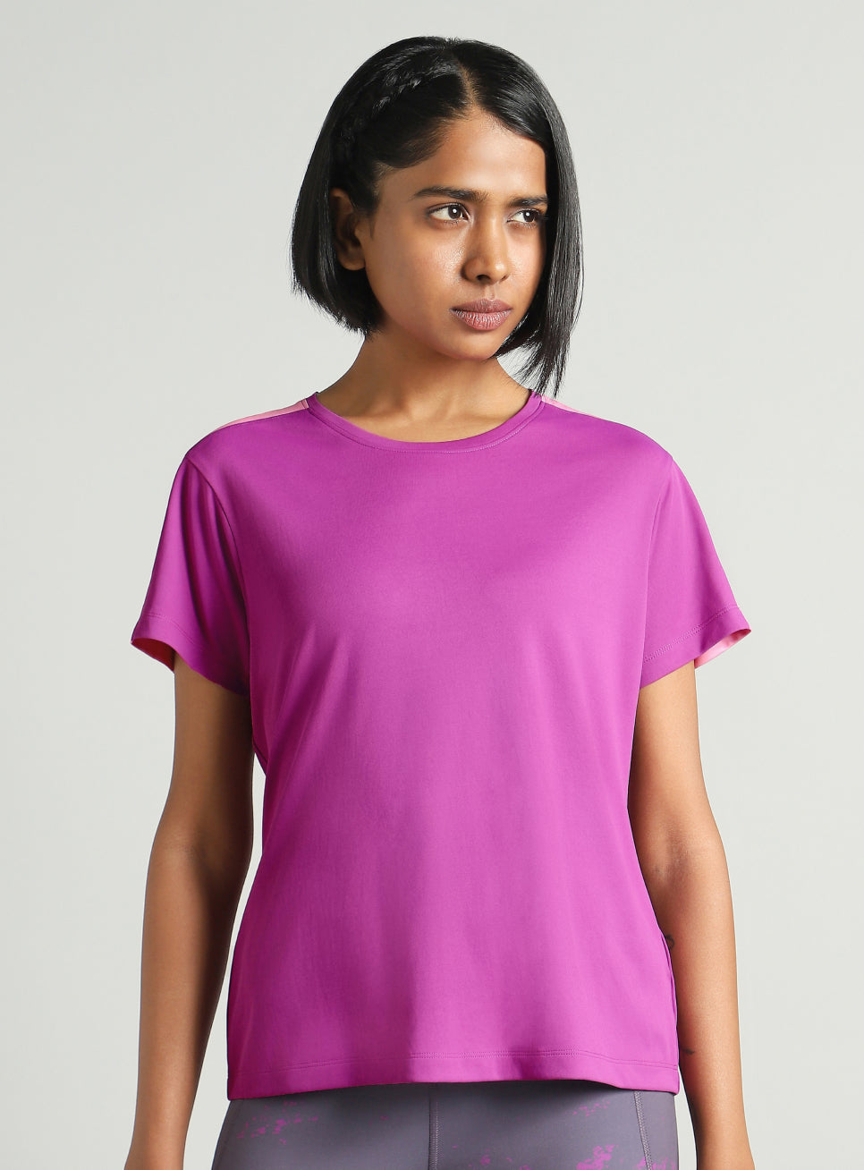 Women's Pink Shoulder Pop Active T-shirt