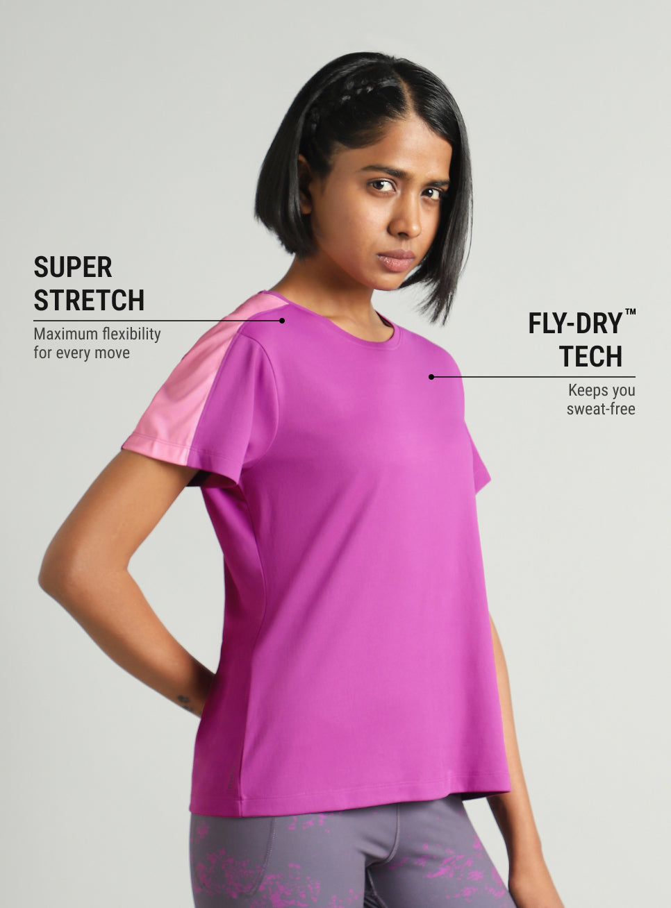 Women's Pink Shoulder Pop Active T-shirt