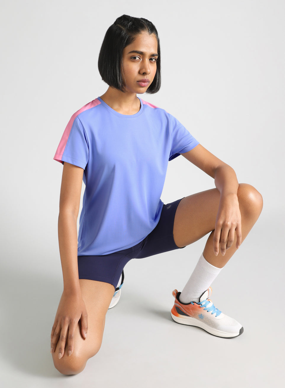 Women's Blue Shoulder Pop Active T-Shirt