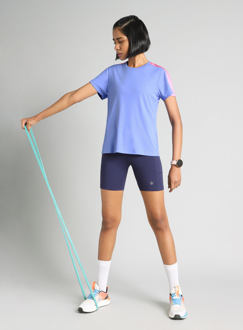 Women's Blue Shoulder Pop Active T-Shirt