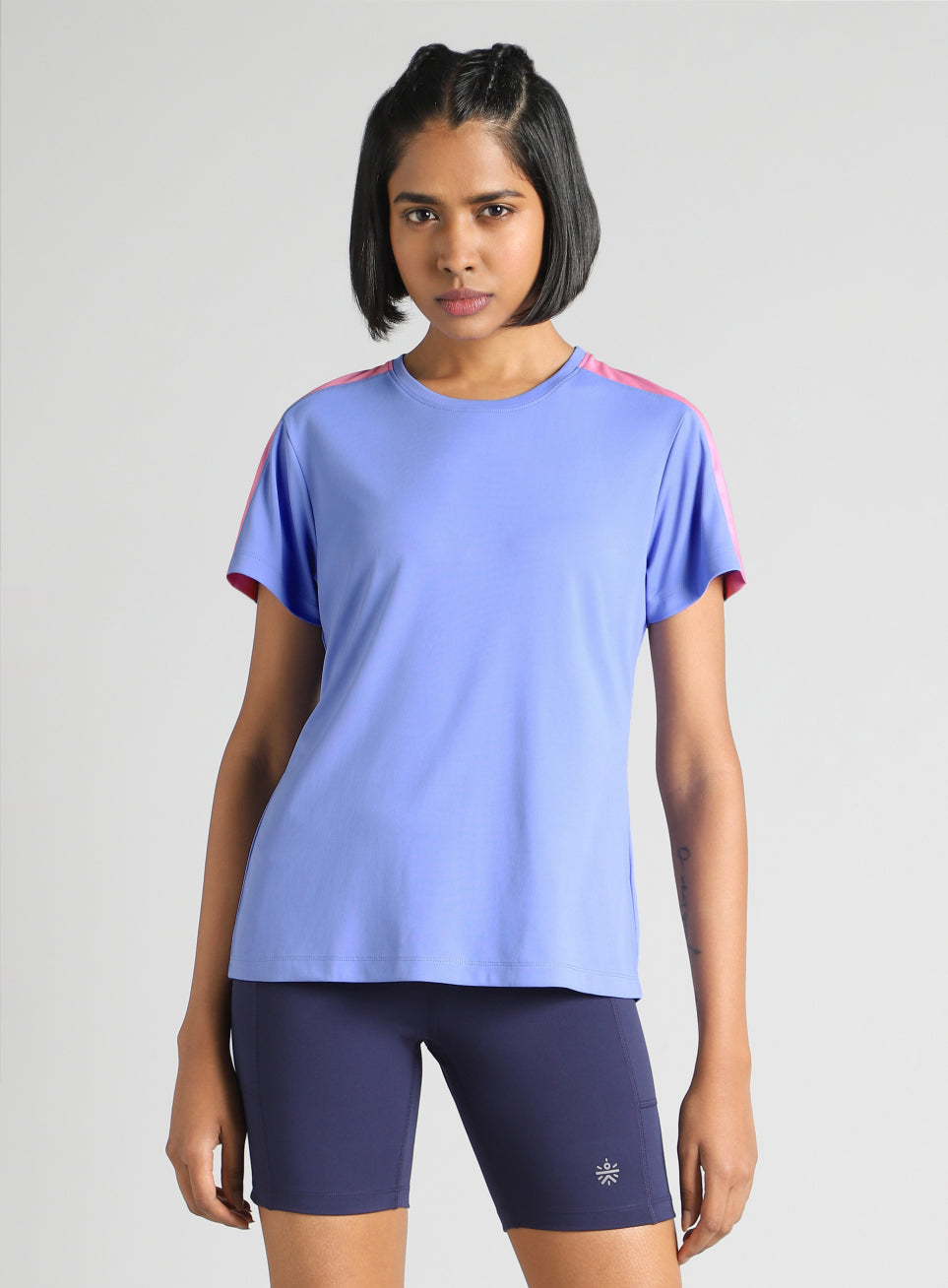 Women's Blue Shoulder Pop Active T-Shirt