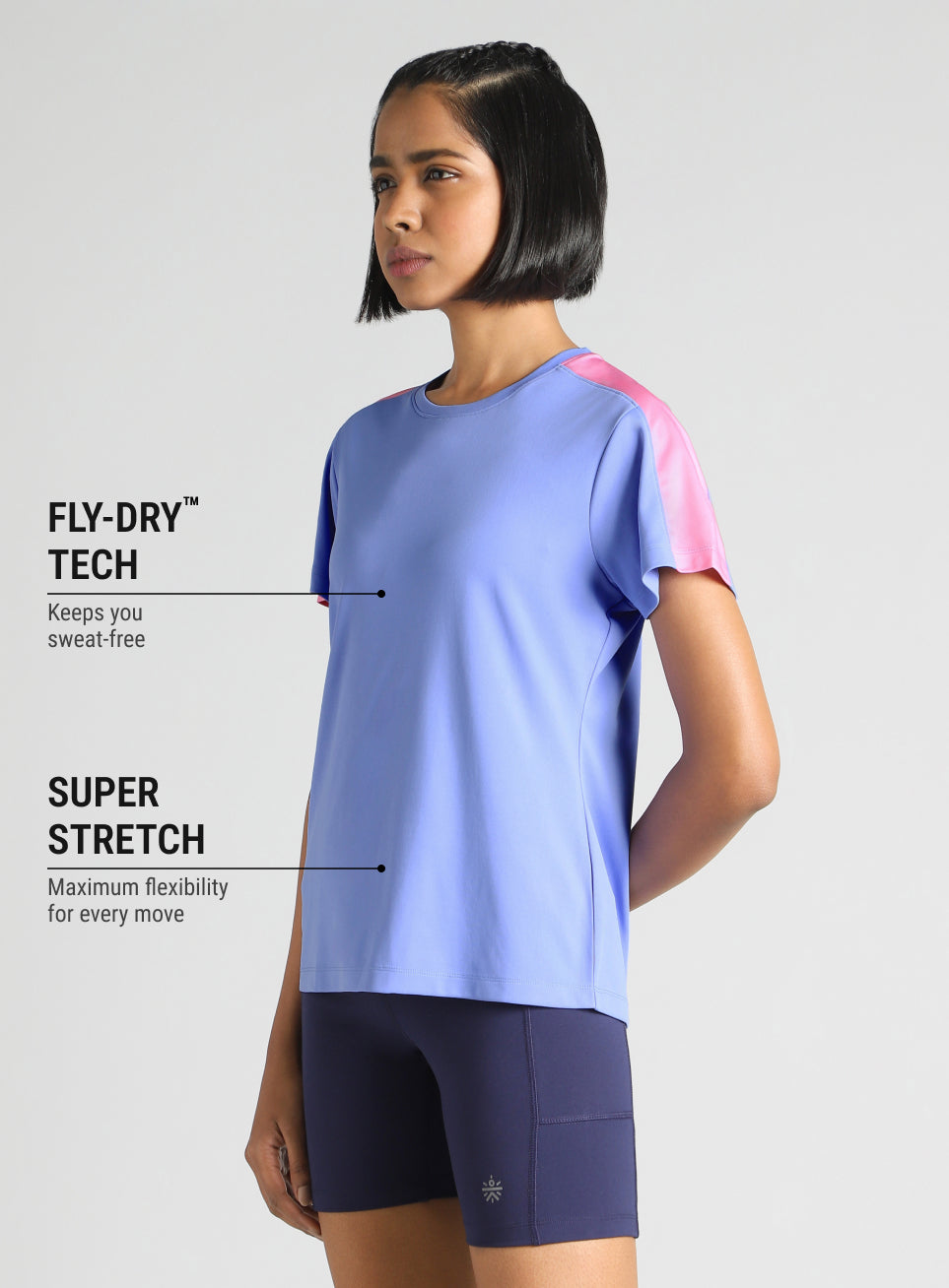 Women's Blue Shoulder Pop Active T-Shirt