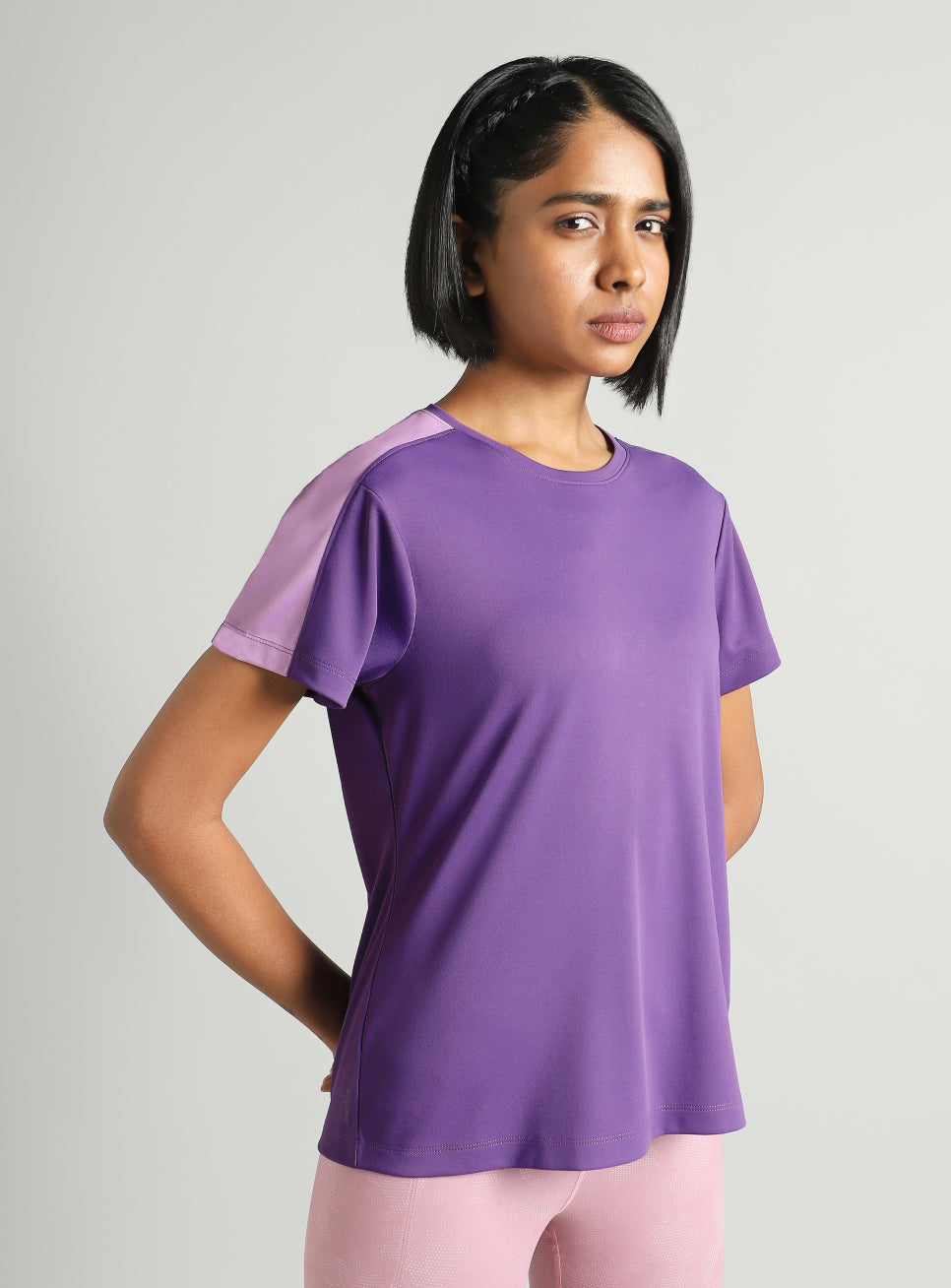 Women's Purple Shoulder Pop Active T-shirt