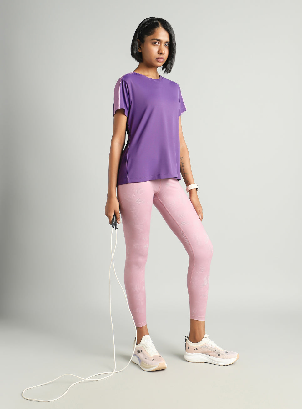 Women's Purple Shoulder Pop Active T-shirt