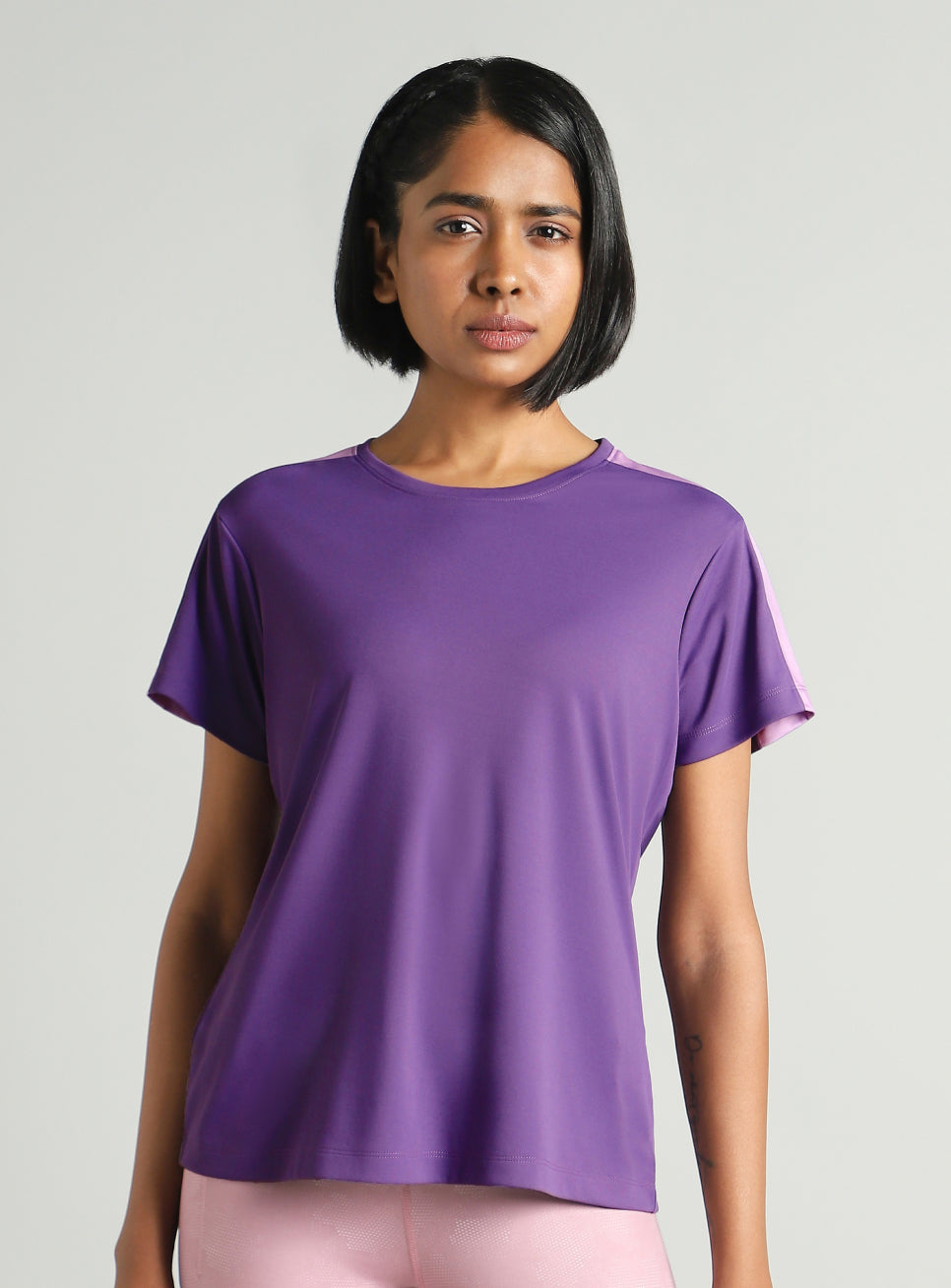Women's Purple Shoulder Pop Active T-shirt