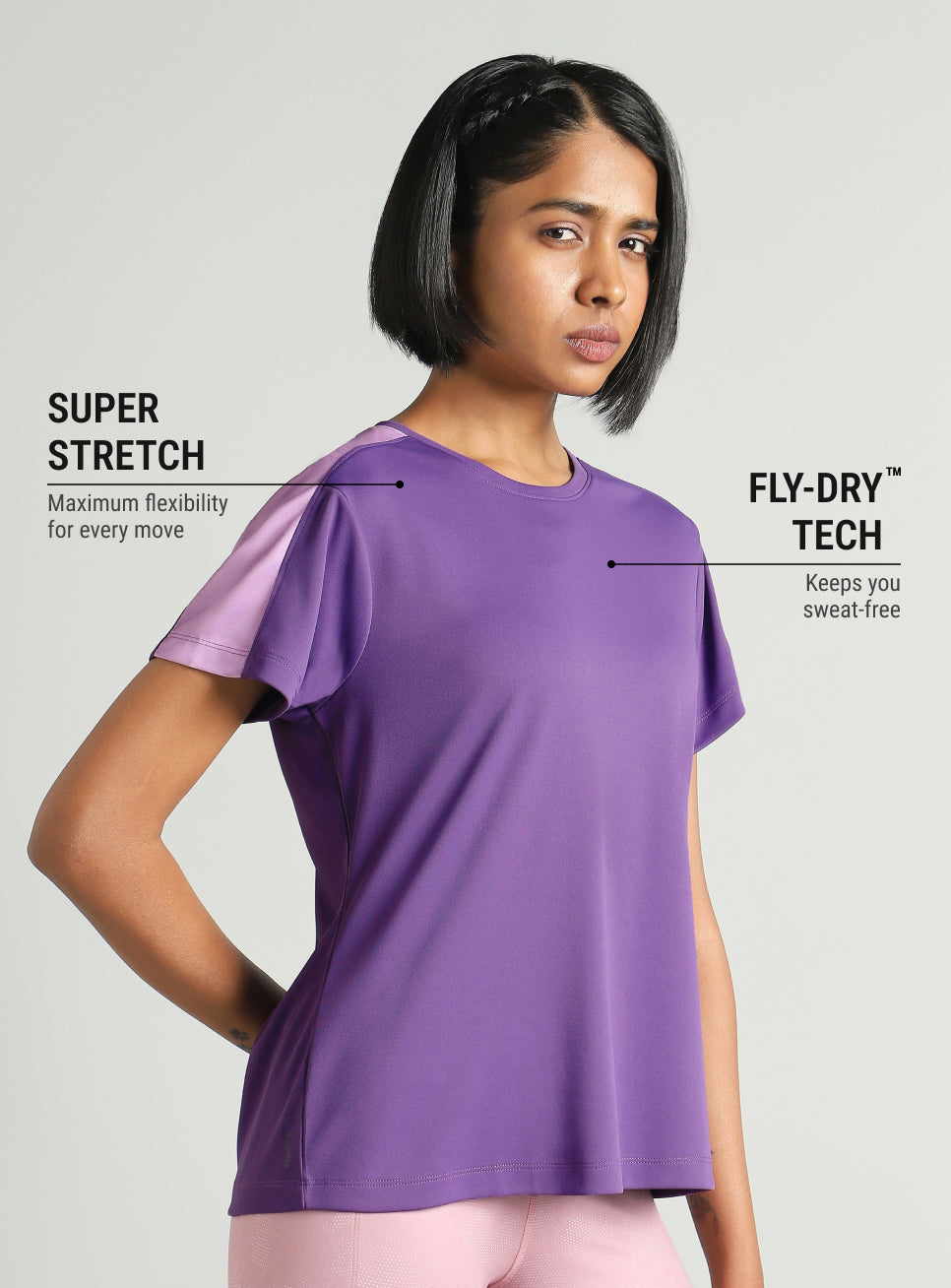 Women's Purple Shoulder Pop Active T-shirt