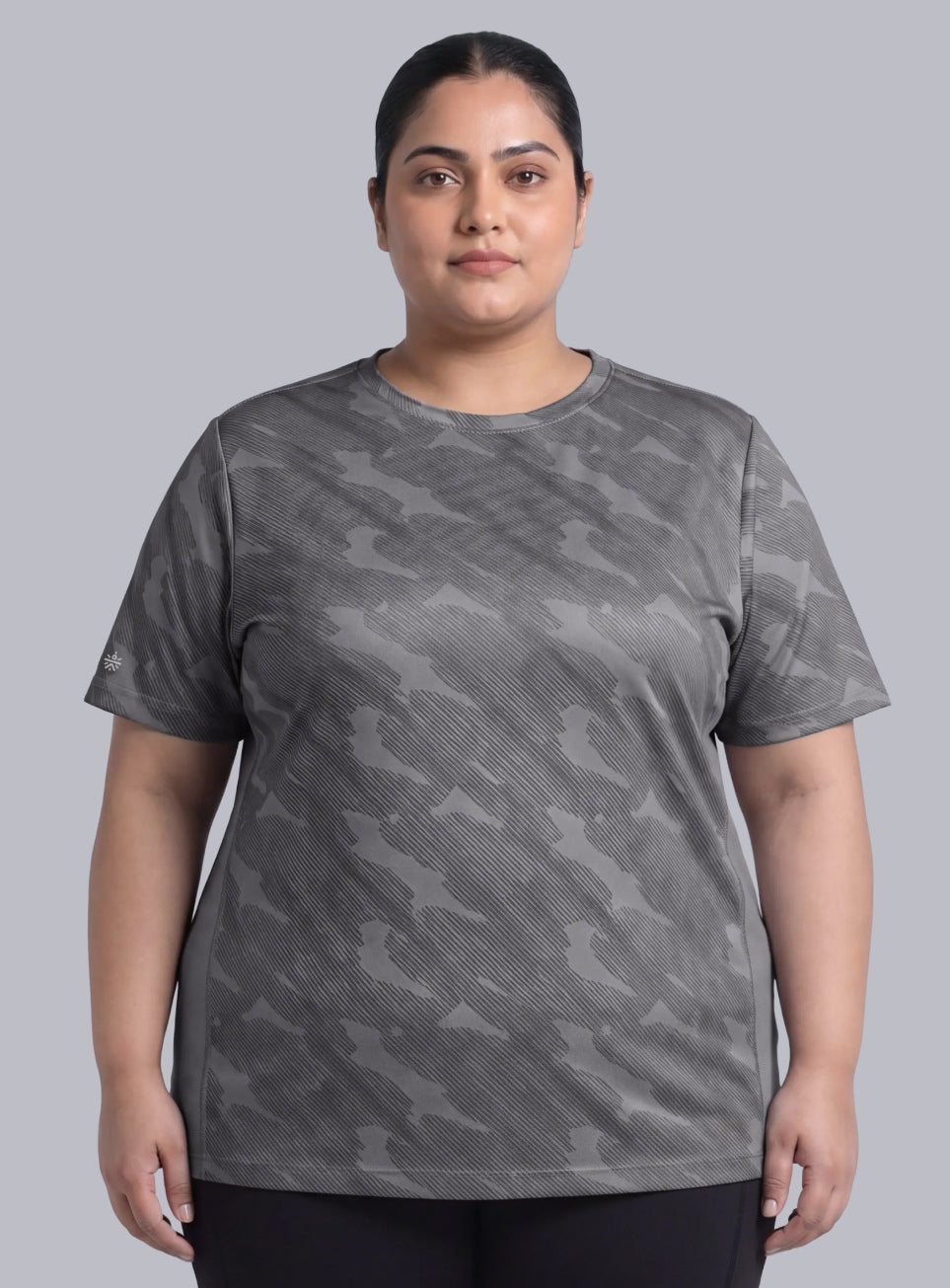 Women's Dark Grey Urban Urban Camo Plus size Running T-shirt
