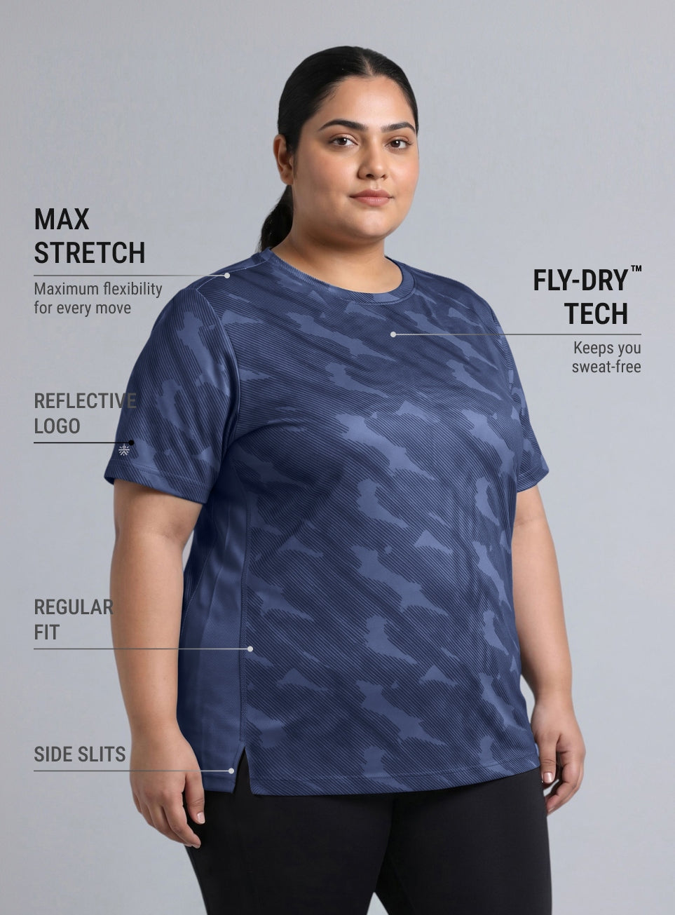 Women's Blue Urban Urban Camo Plus size Running T-shirt