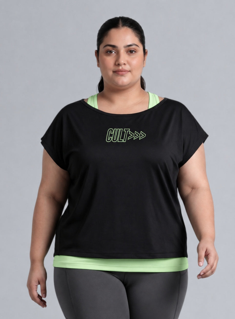 Women's Black Tank Layered Training Plus Size T-shirt