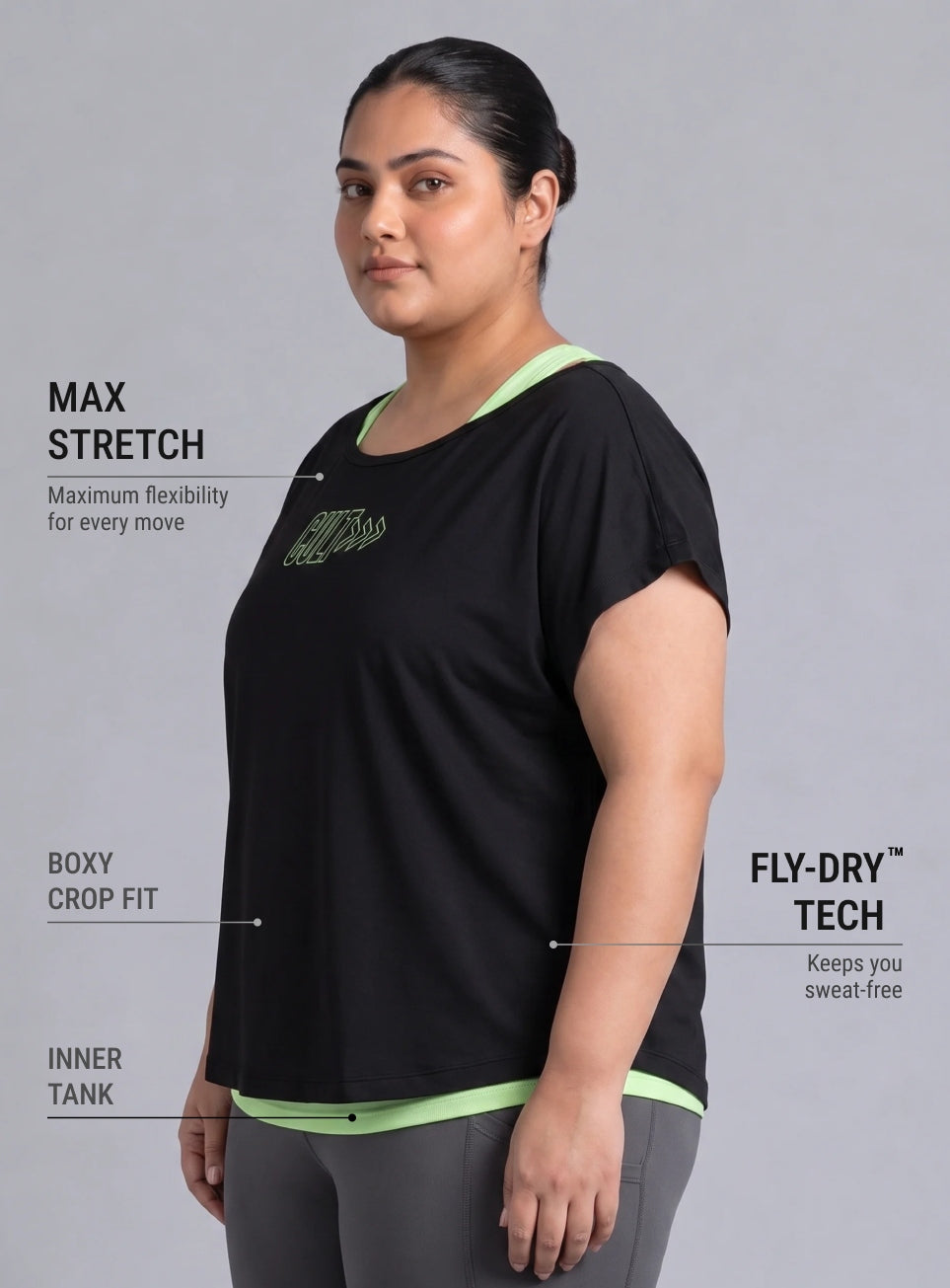 Women's Black Tank Layered Training Plus Size T-shirt