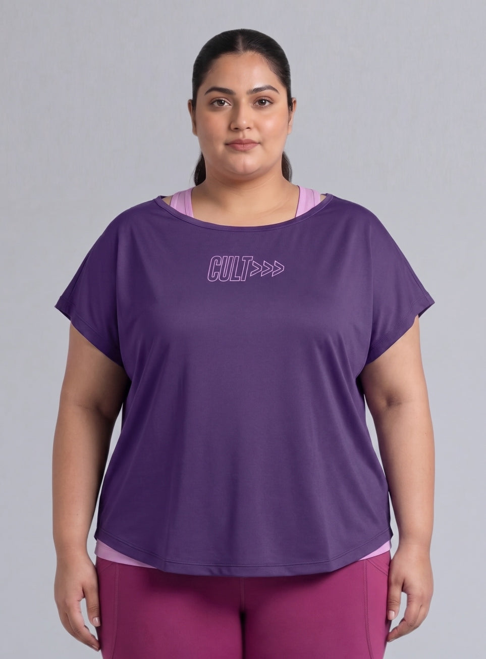Women's Purple Tank Layered Training Plus Size T-shirt