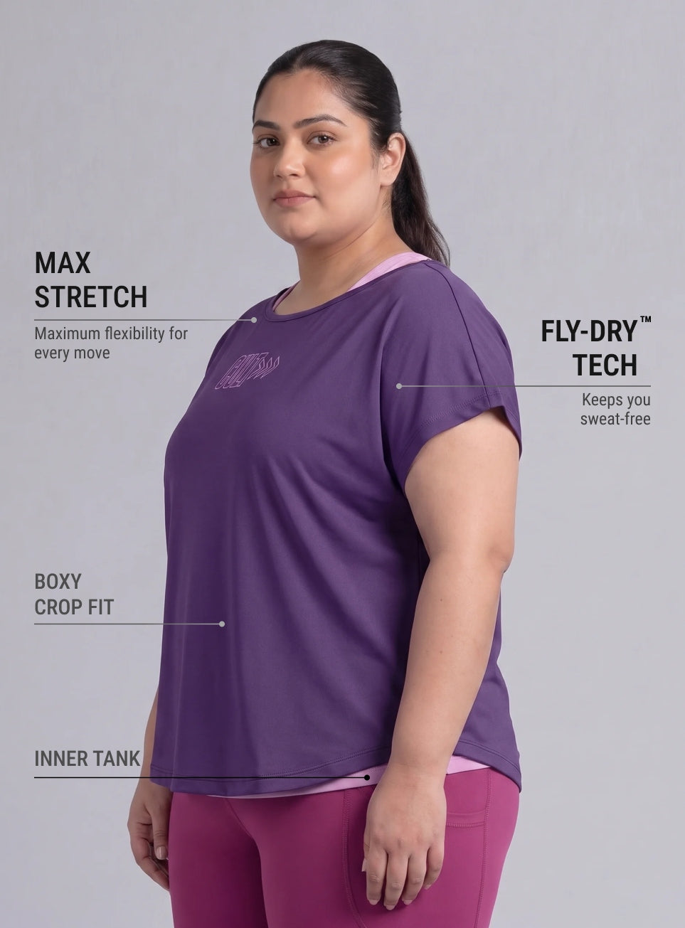 Women's Purple Tank Layered Training Plus Size T-shirt