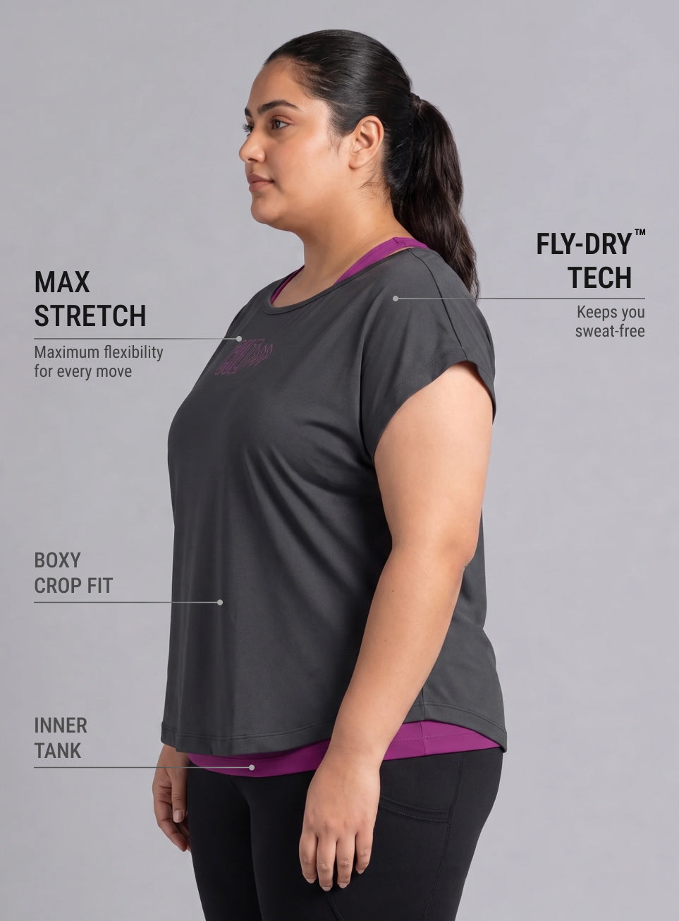 Women's Dark Grey Tank Layered Training Plus Size T-shirt