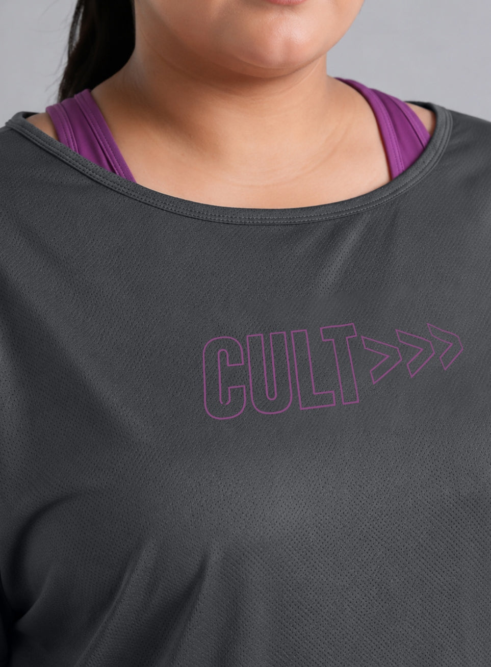 Women's Dark Grey Tank Layered Training Plus Size T-shirt