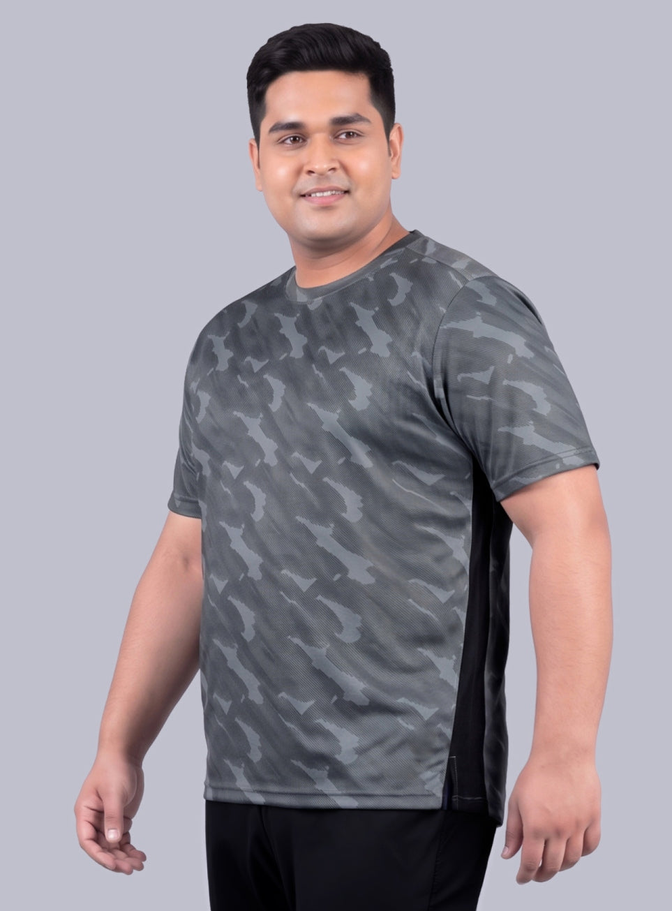Men's Grey Urban Camo Running Plus Size T-shirt