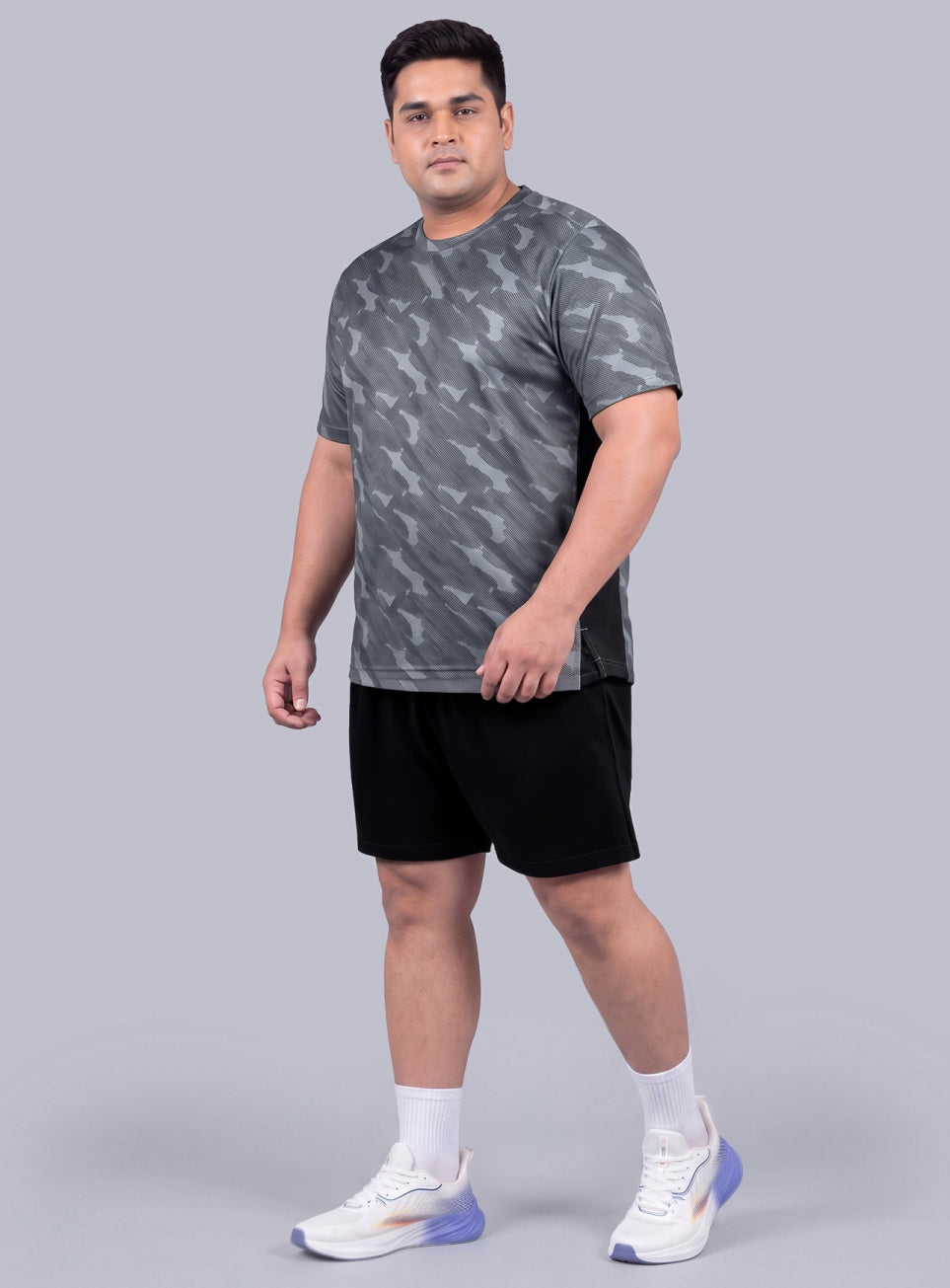 Men's Grey Urban Camo Running Plus Size T-shirt