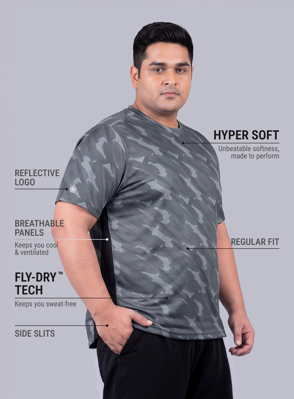Men's Grey Urban Camo Running Plus Size T-shirt