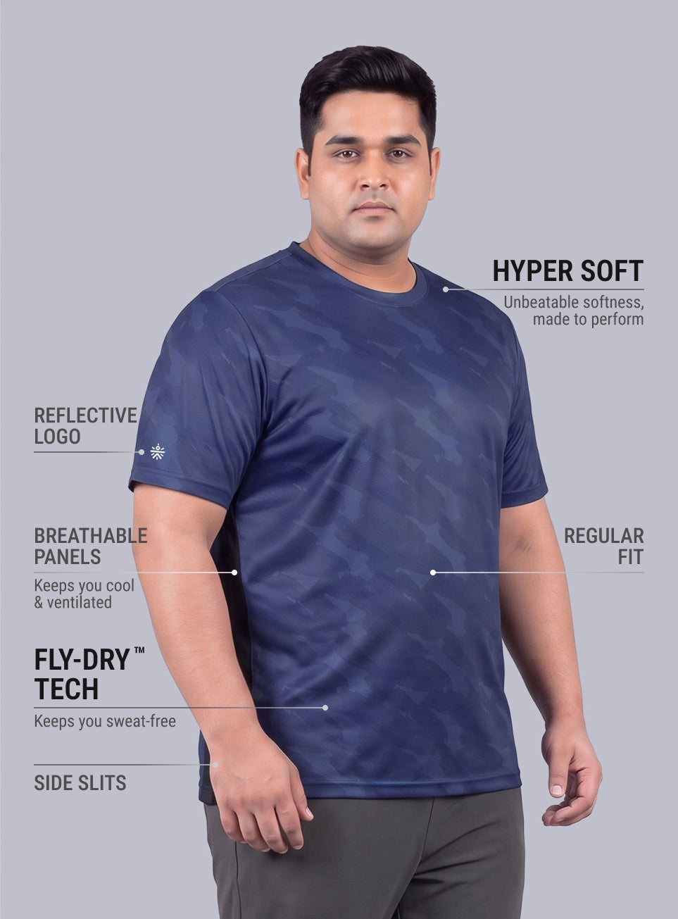 Men's Navy Urban Camo Running Plus Size T-shirt