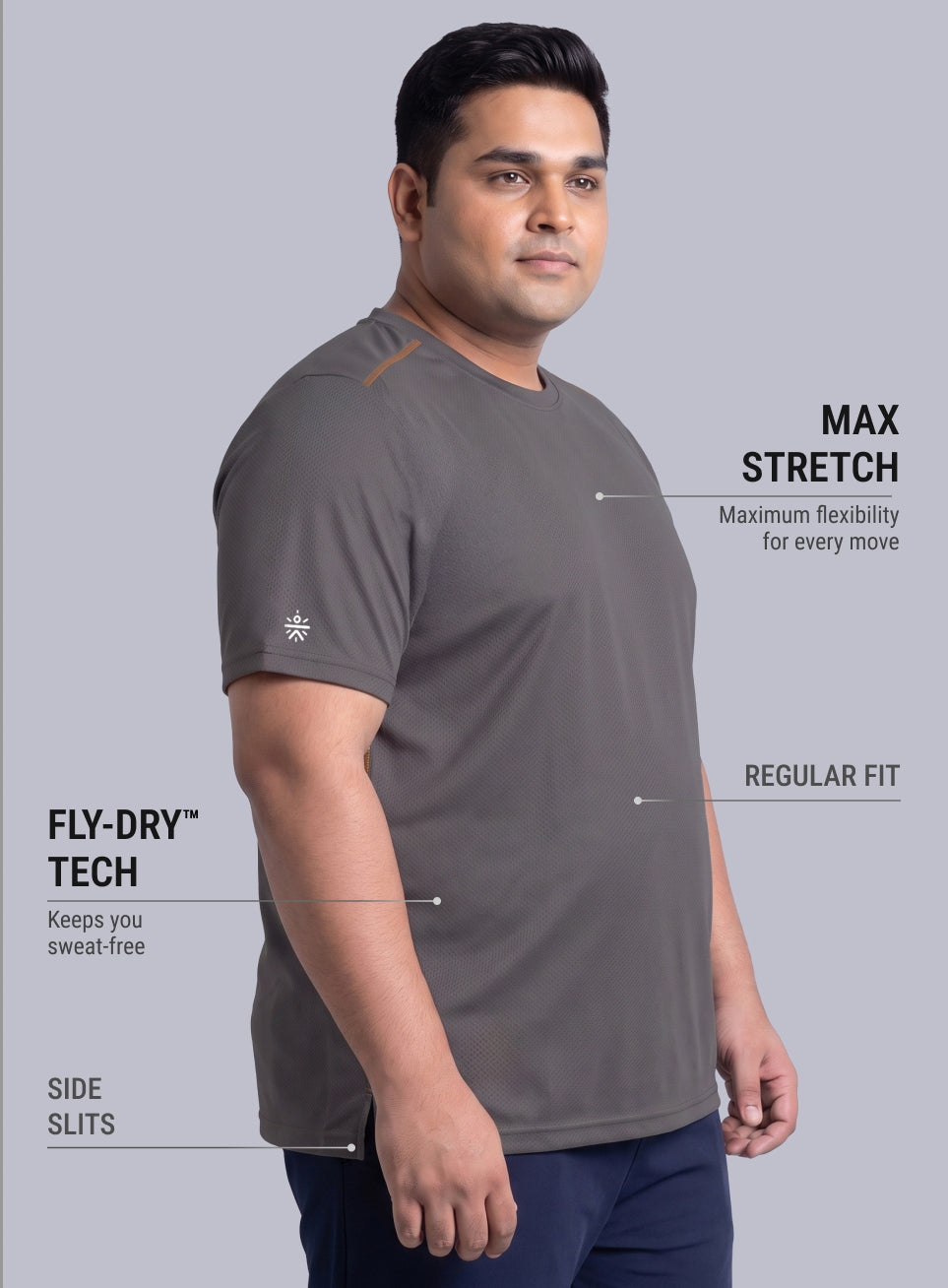 Men's Grey Training Essential Plus Size T-shirt