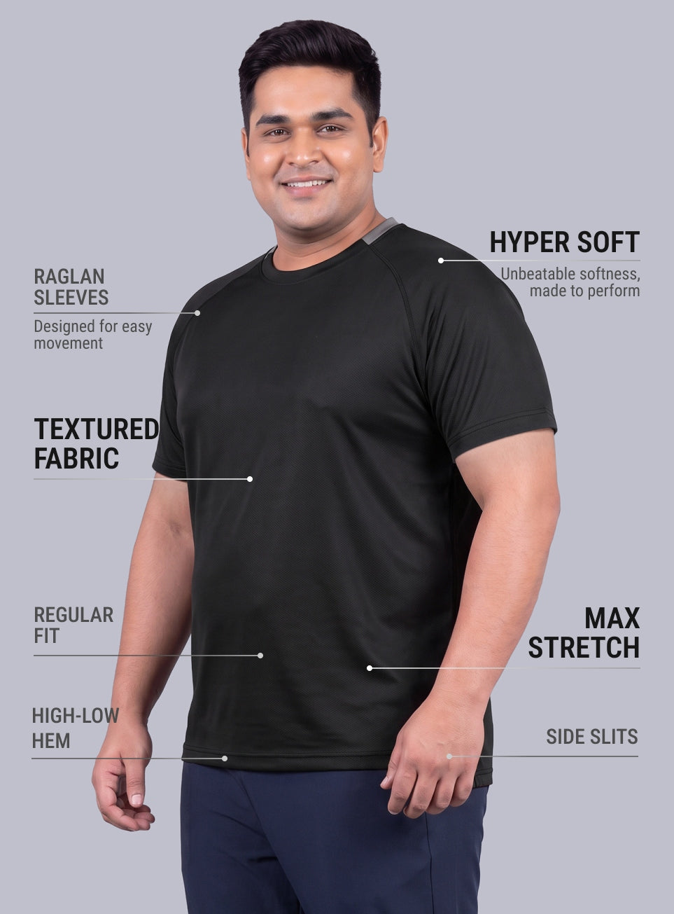 Men's Black Ultra Runner's Technical Knit Plus Size T-shirt