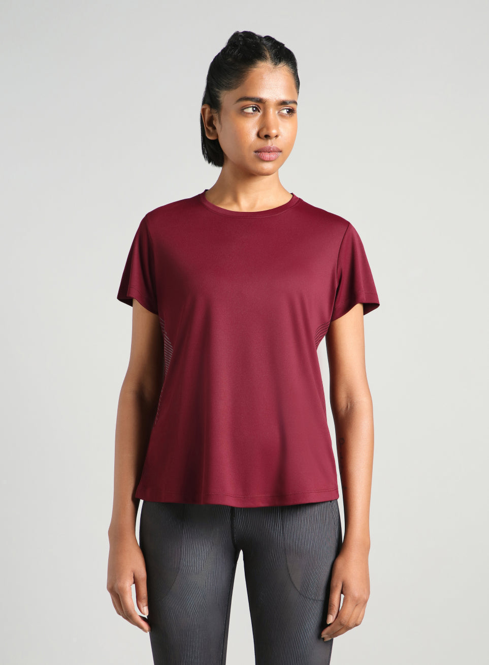 Women's Maroon Contour Print T-shirt
