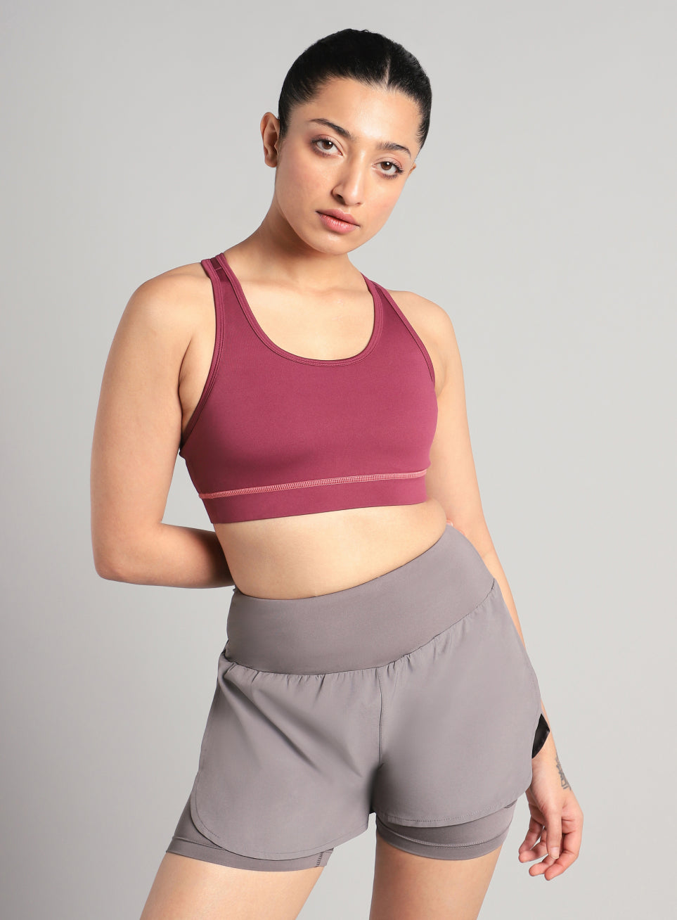 Women's Maroon Train-in Medium Support Sports Bra