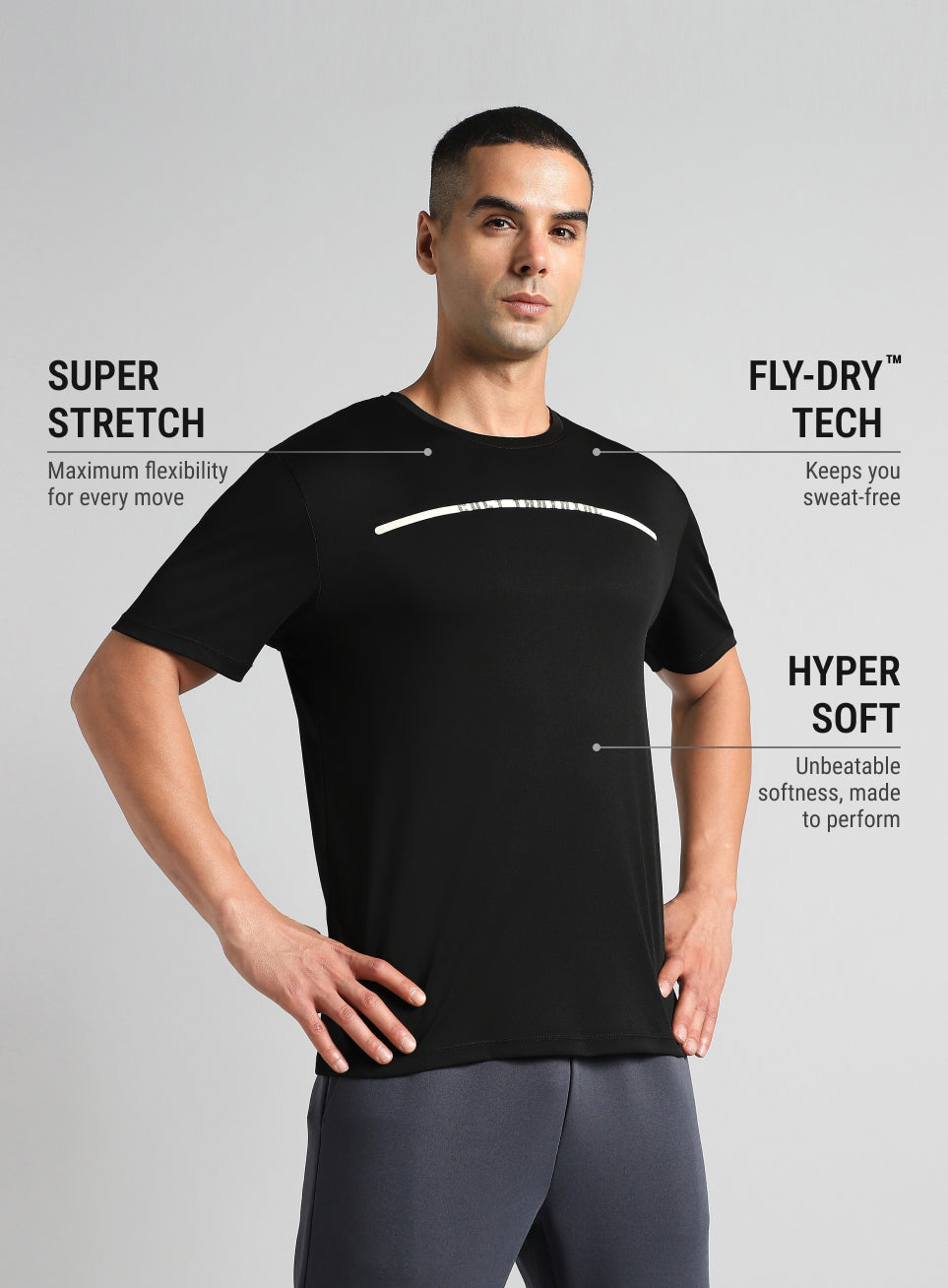 Men's Black Sculpted Print Training T-shirt