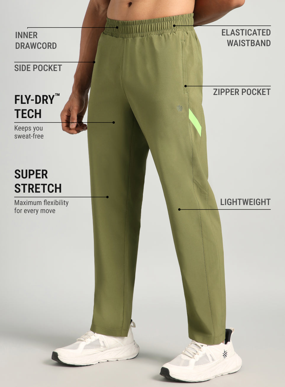 Men's Olive Straight Fit Power Pop Trackpants