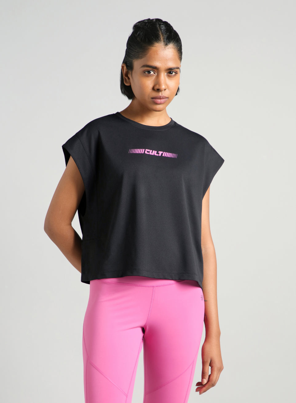 Women's Black Muscle Ease Boxy Fit T-shirt